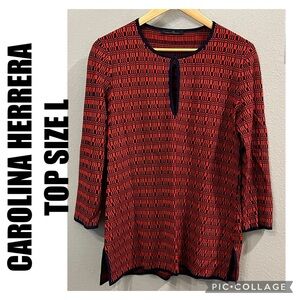 Carolina Herrera Red and Black Geometric Blouse